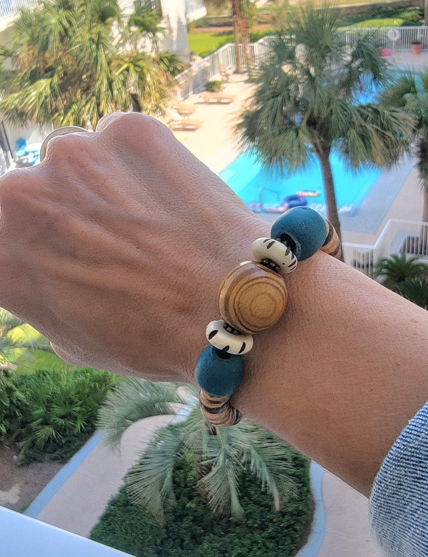 Teal Glass Boho Bead Bracelet