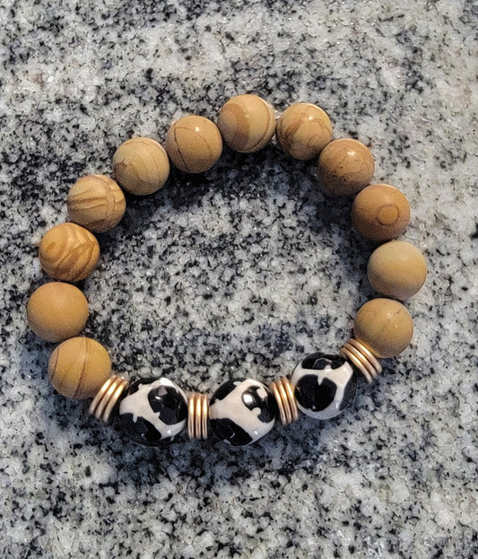 Black and Tan Stone Handmade Beads Bracelet