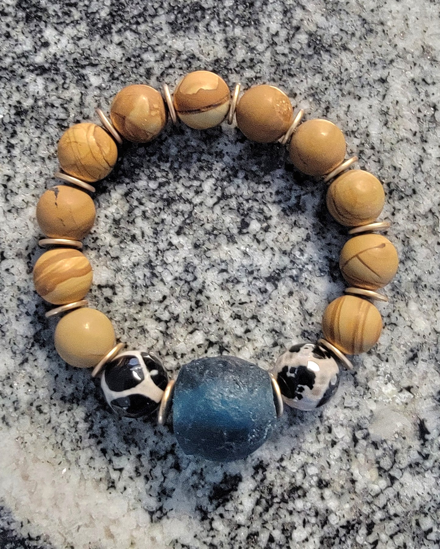 Teal Sea Glass with Stone Bead Handmade Bracelet