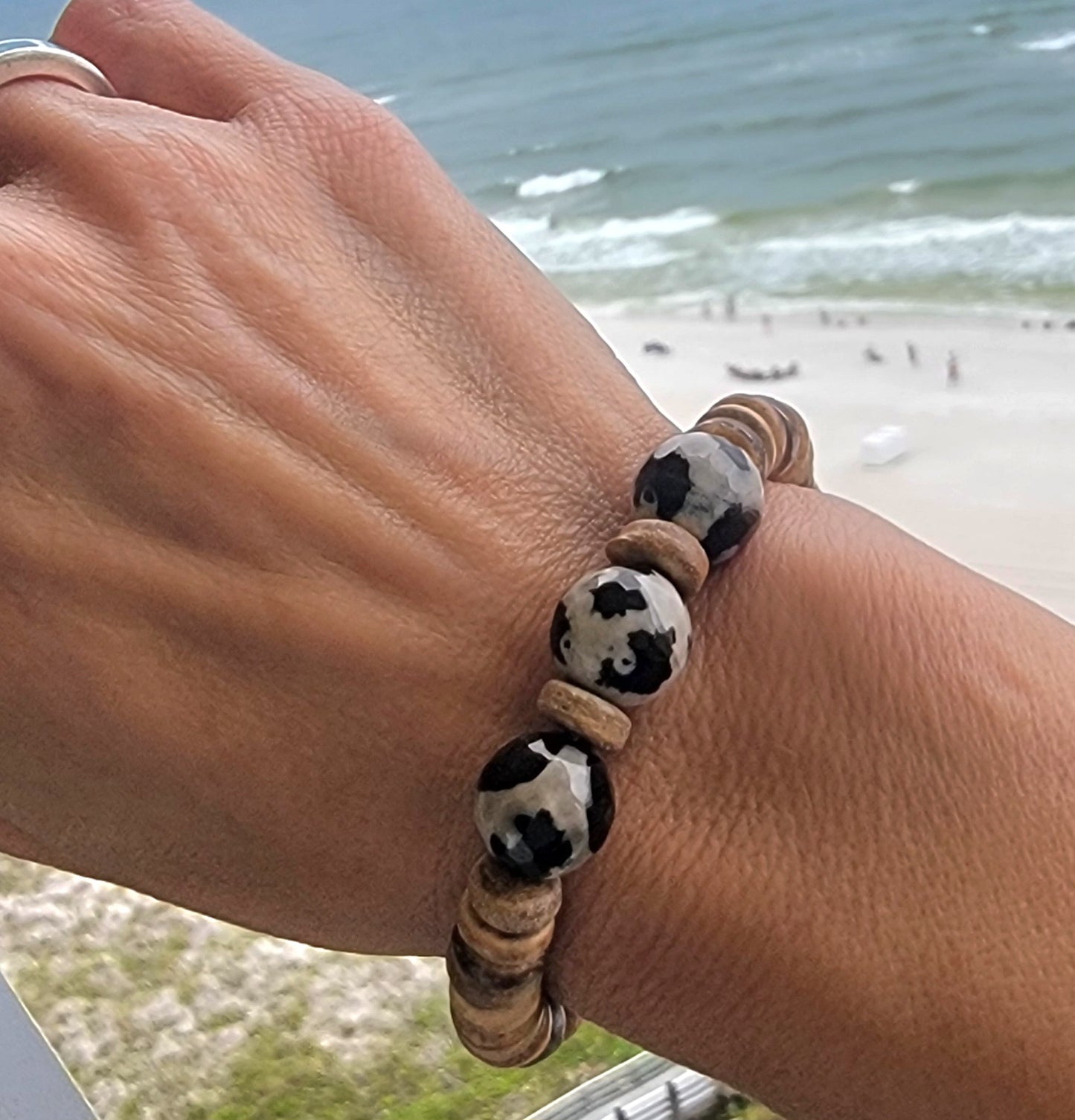 Black and White Stone Bead Handmade Bracelet