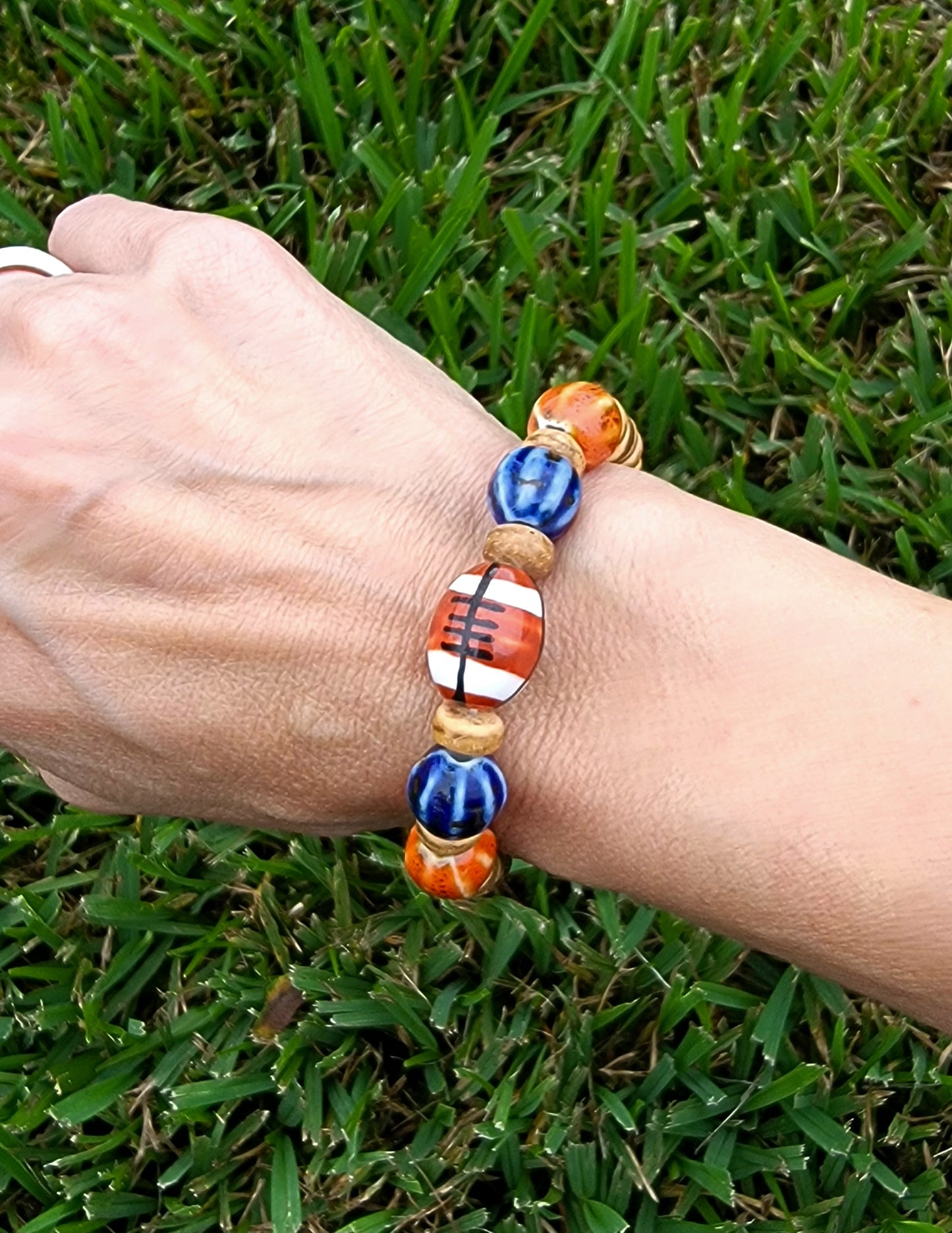 Game Day Handmade Blue Orange Football Boho Bracelet