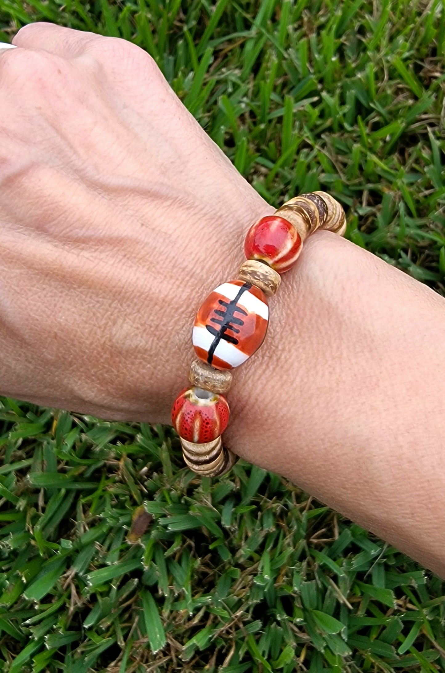 Game Day Red Handmade Football Bracelet