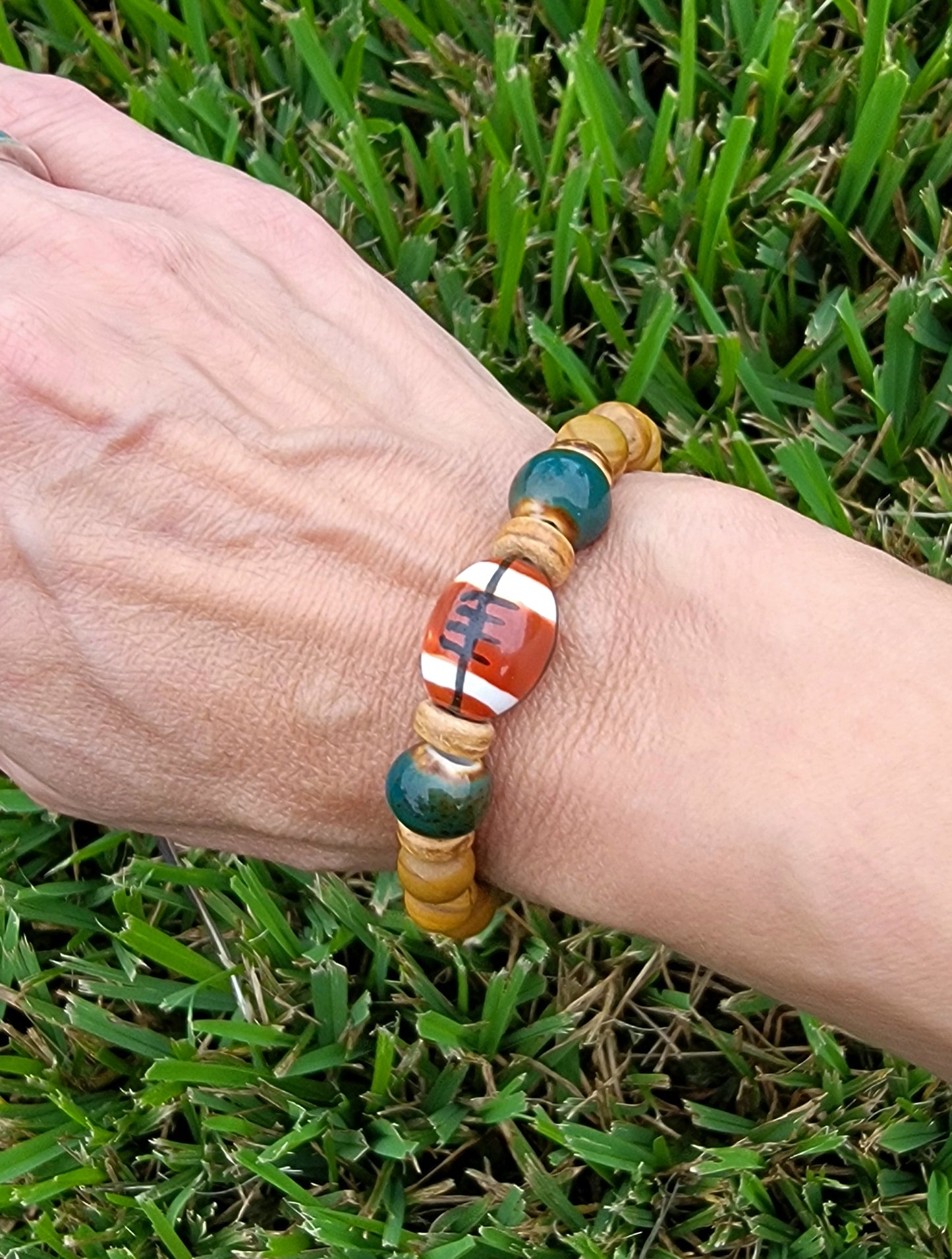 Game Day Handmade Green Football Bracelet