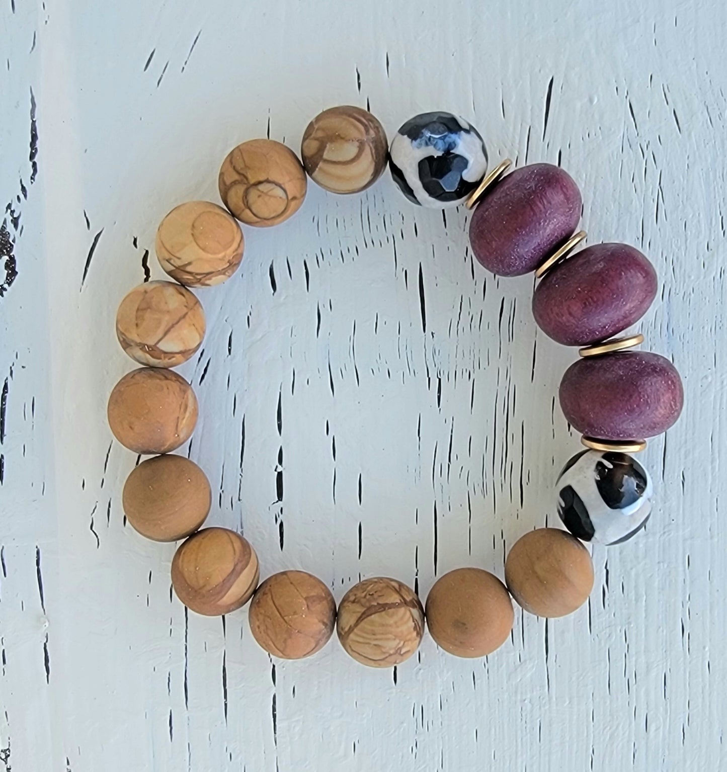 Wooden Magenta and Mix Stone Bracelet