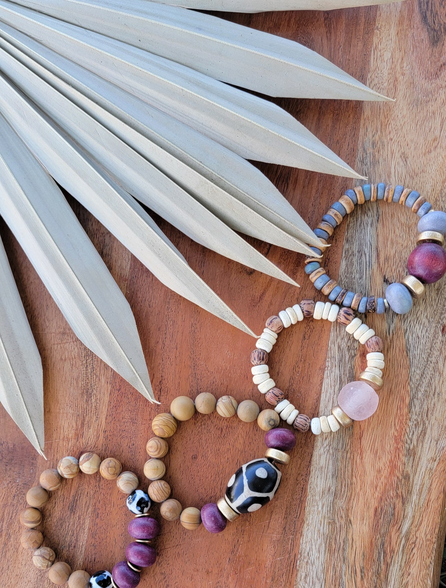 Wooden Gray and Cherry Red Bead Bracelet