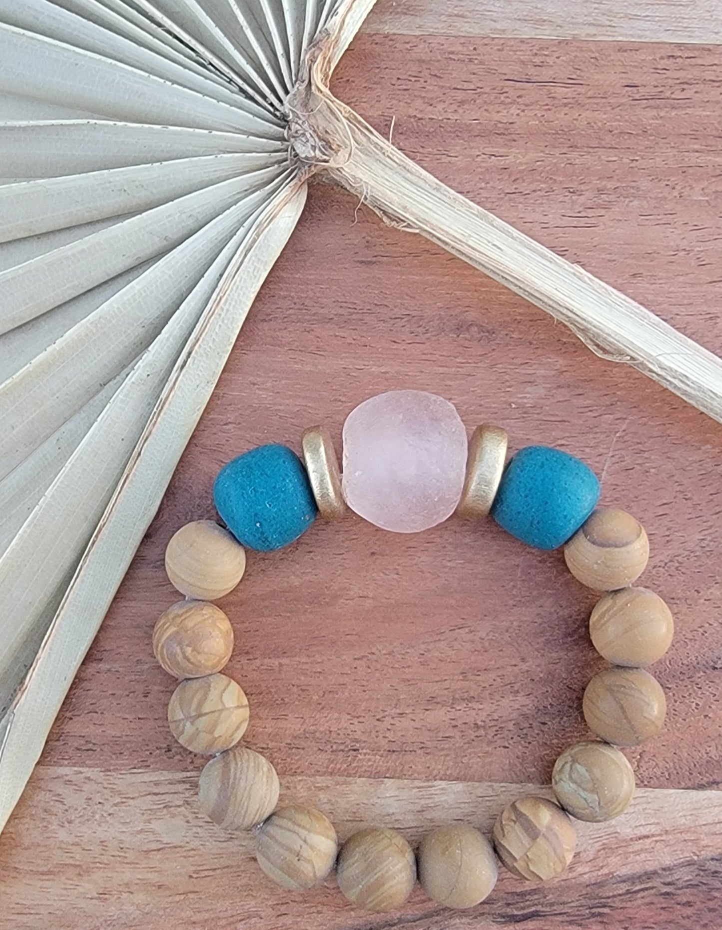 Pink and Teal Glass Bead Bracelet