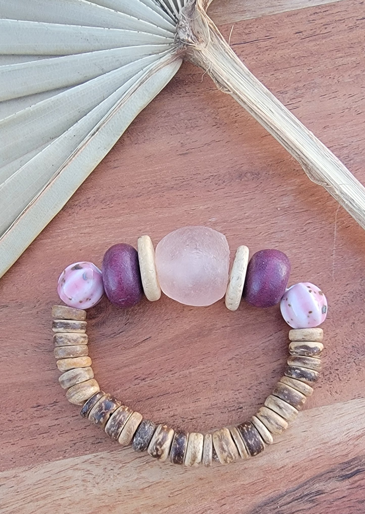 Pink Glass and Burgundy Bead Bracelet