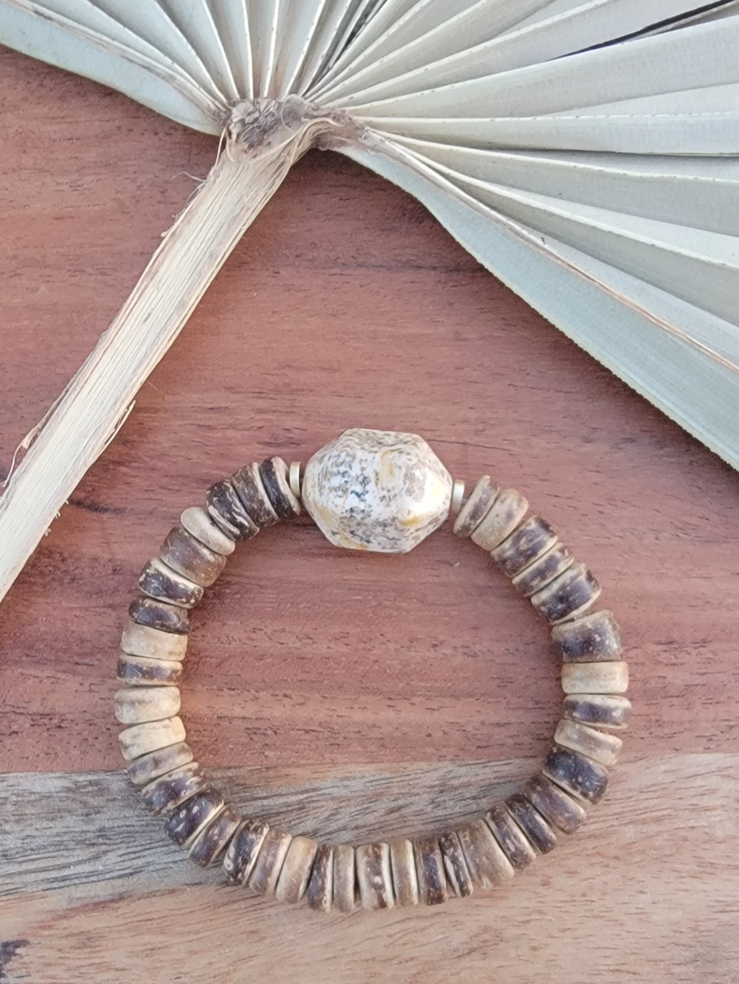 Neutral Stone and Coconut Shell Bead Bracelet