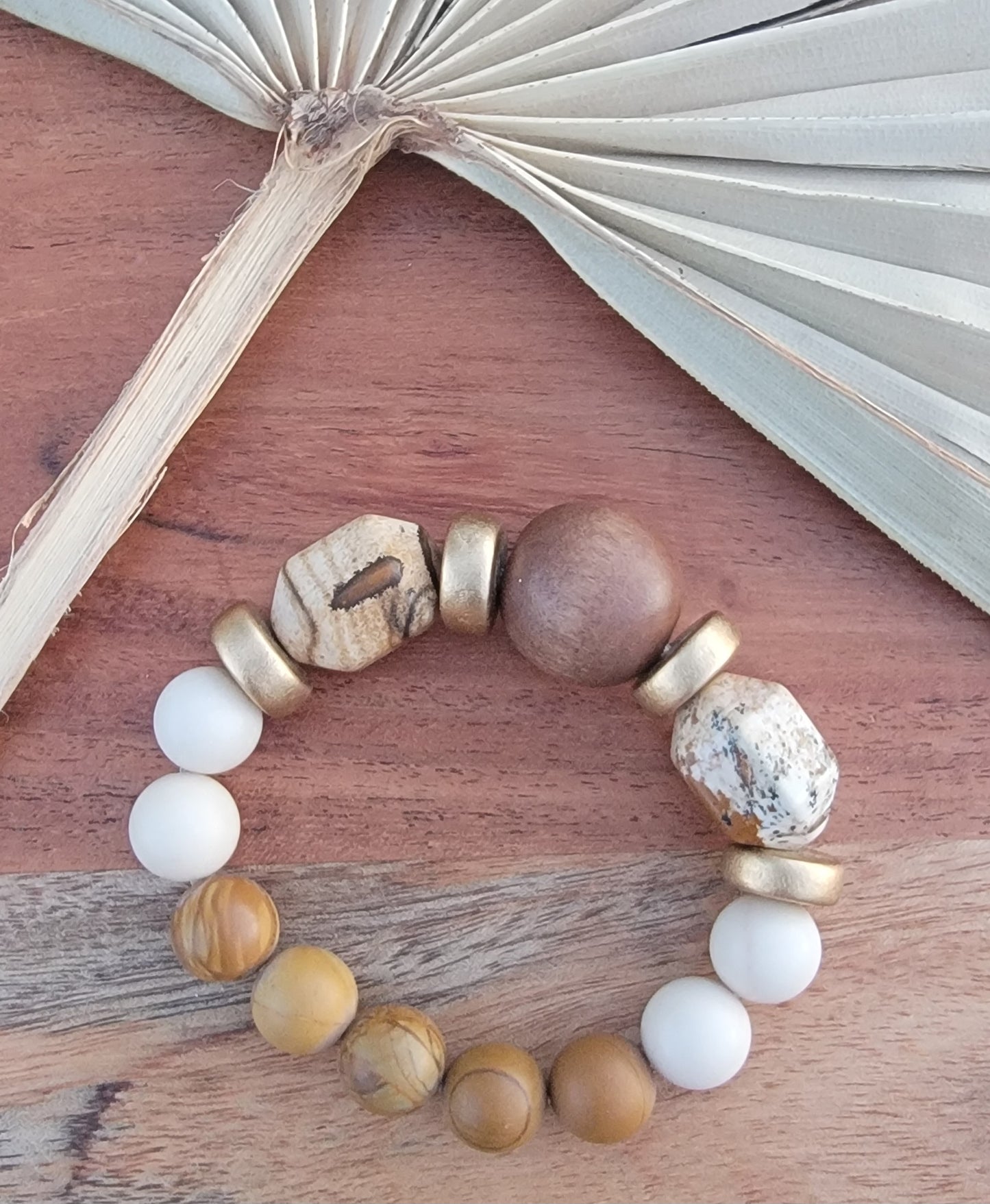 Neutral Stone and Wooden Bead Bracelet