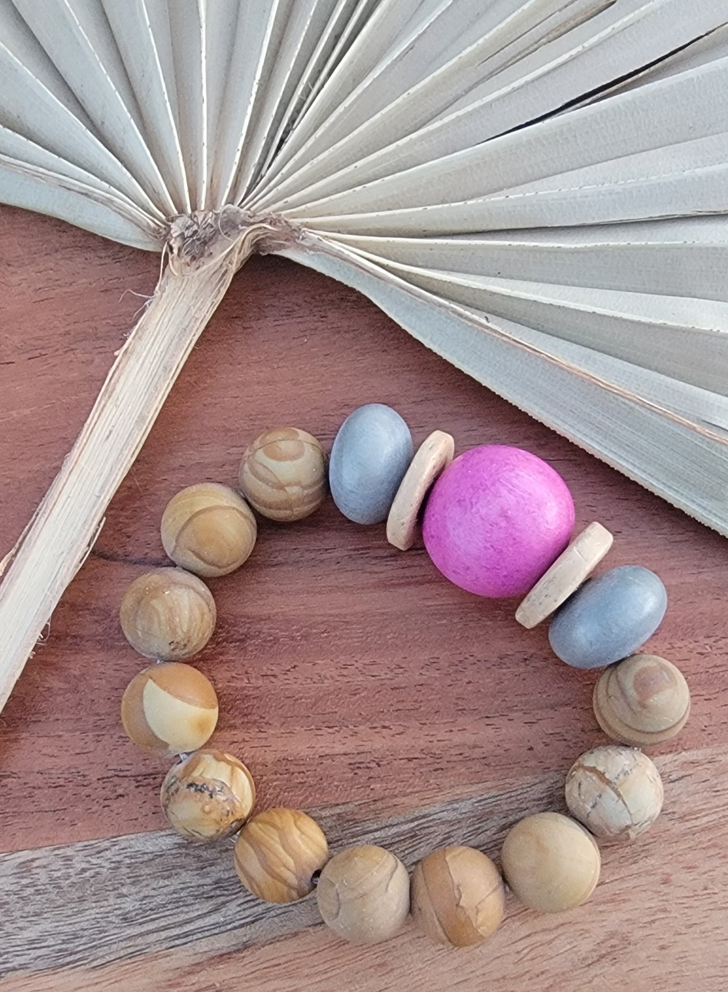 Fuchsia Pink and Gray Bead Bracelet