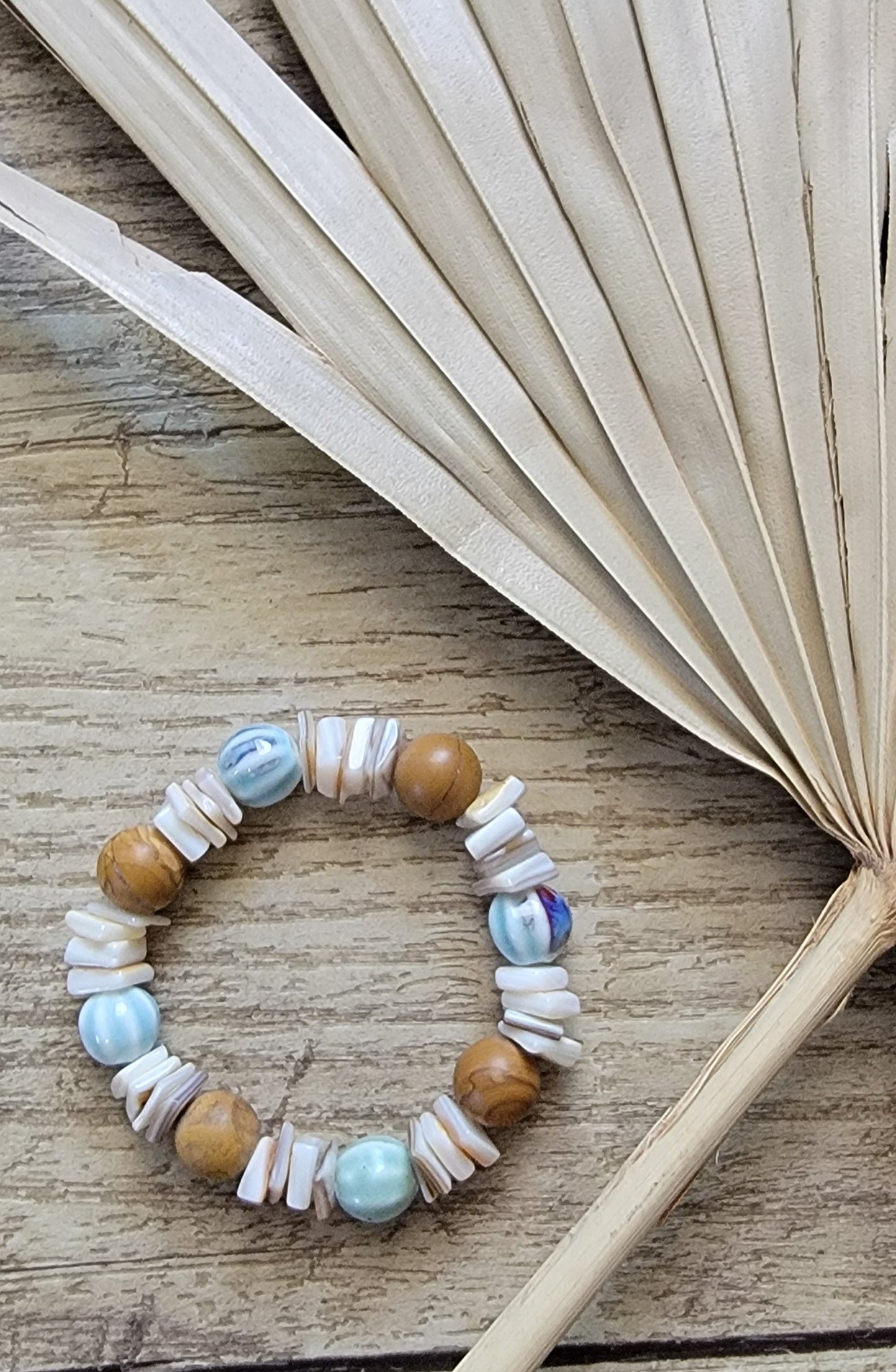 Shell Beach Beaded Blue Bracelet