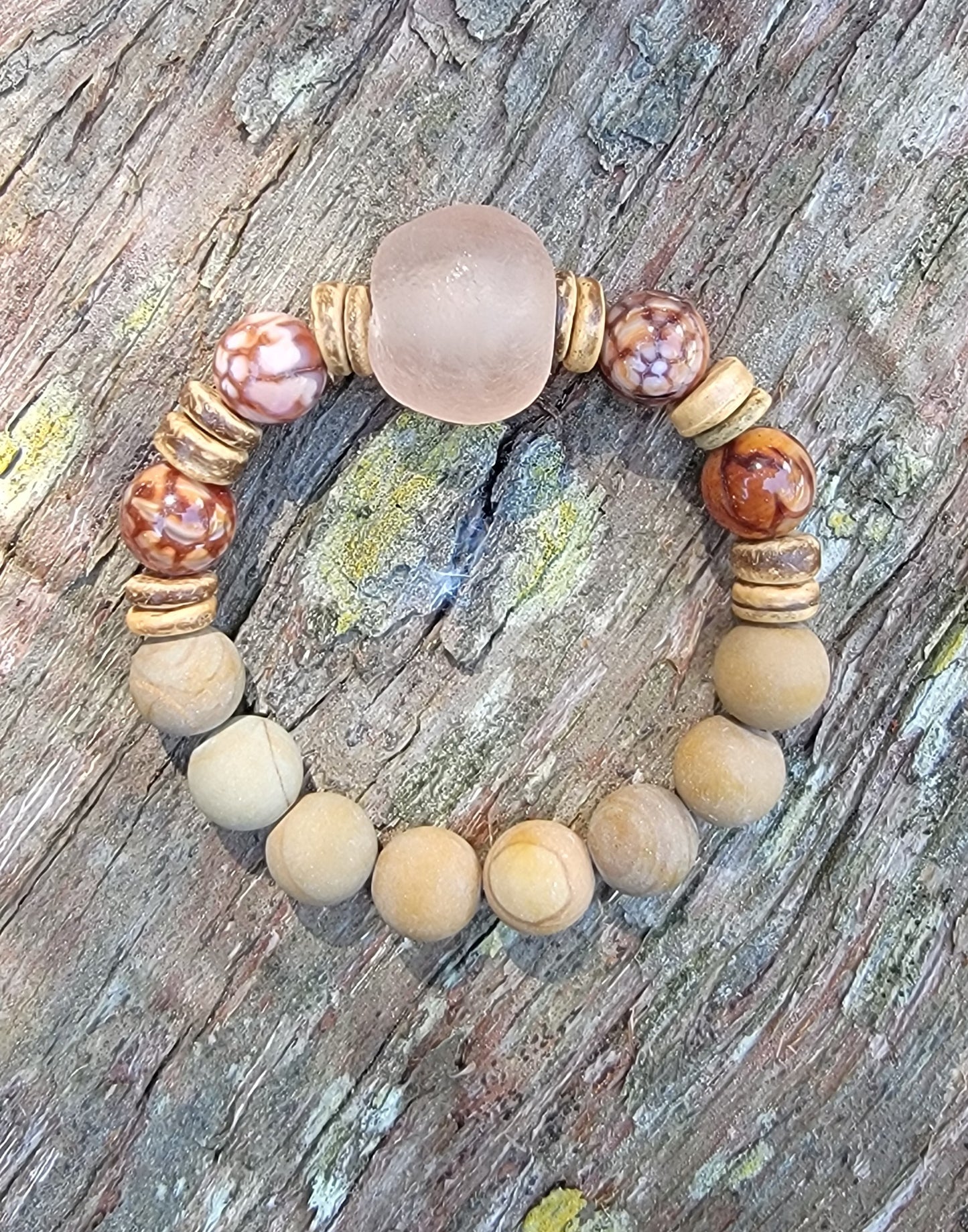 Pink Glass Bead Gemstone Bead Boho Bracelet