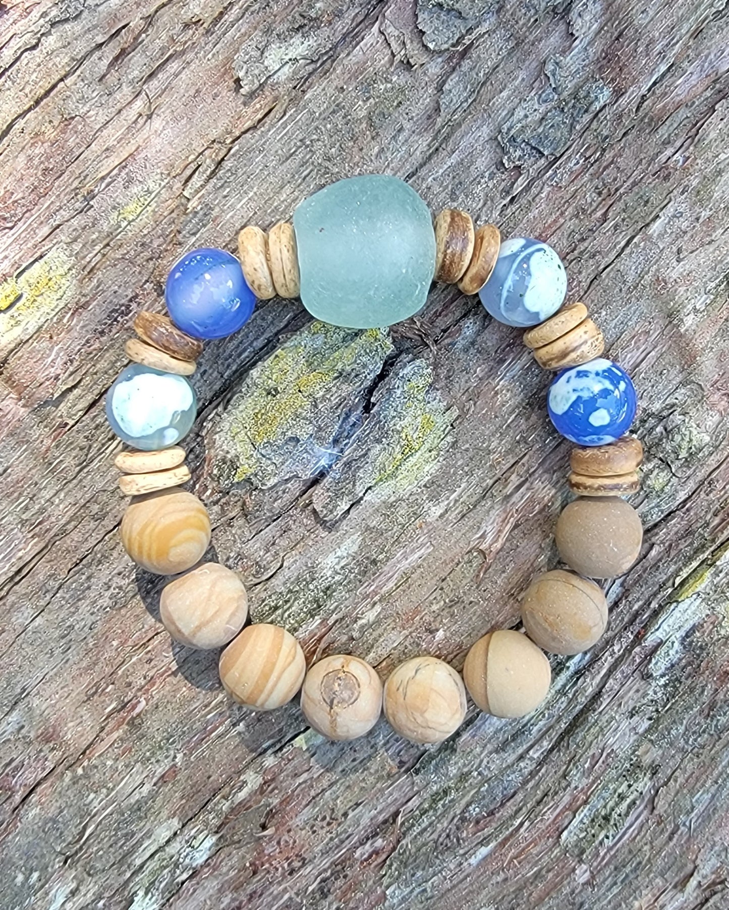 Sea Glass Beaded Gemstone Boho Bracelet