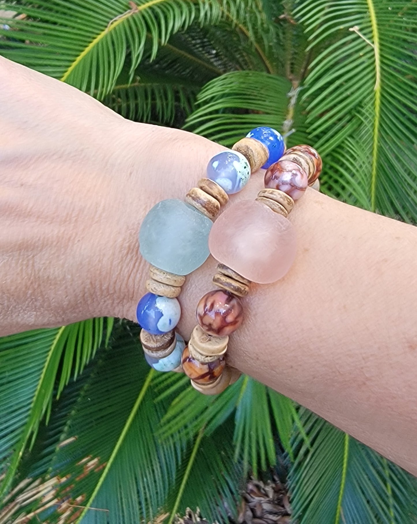 Pink Glass Bead Gemstone Bead Boho Bracelet