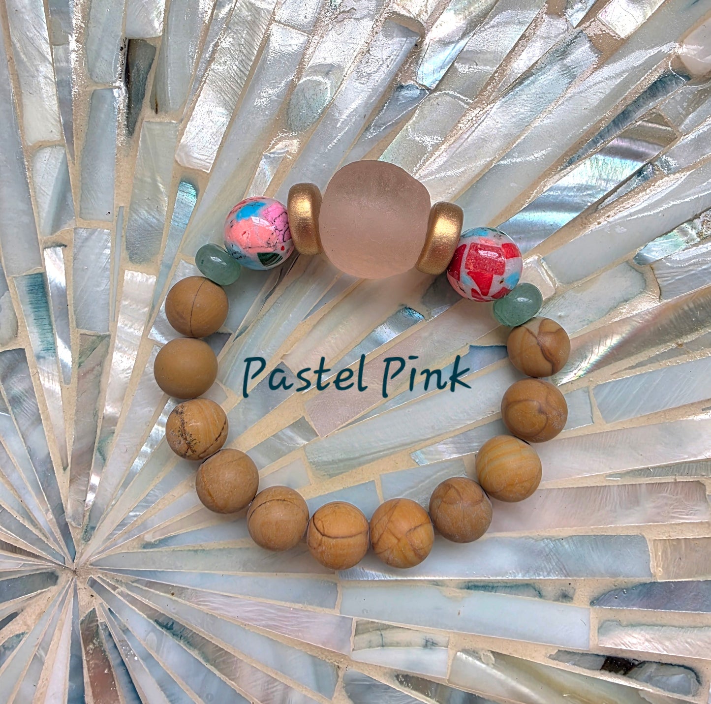 Handmade Pink and Blue Boho Bead Bracelet