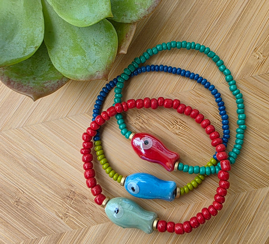 Handmade Fish Seed Bead Bracelet (3 colors)