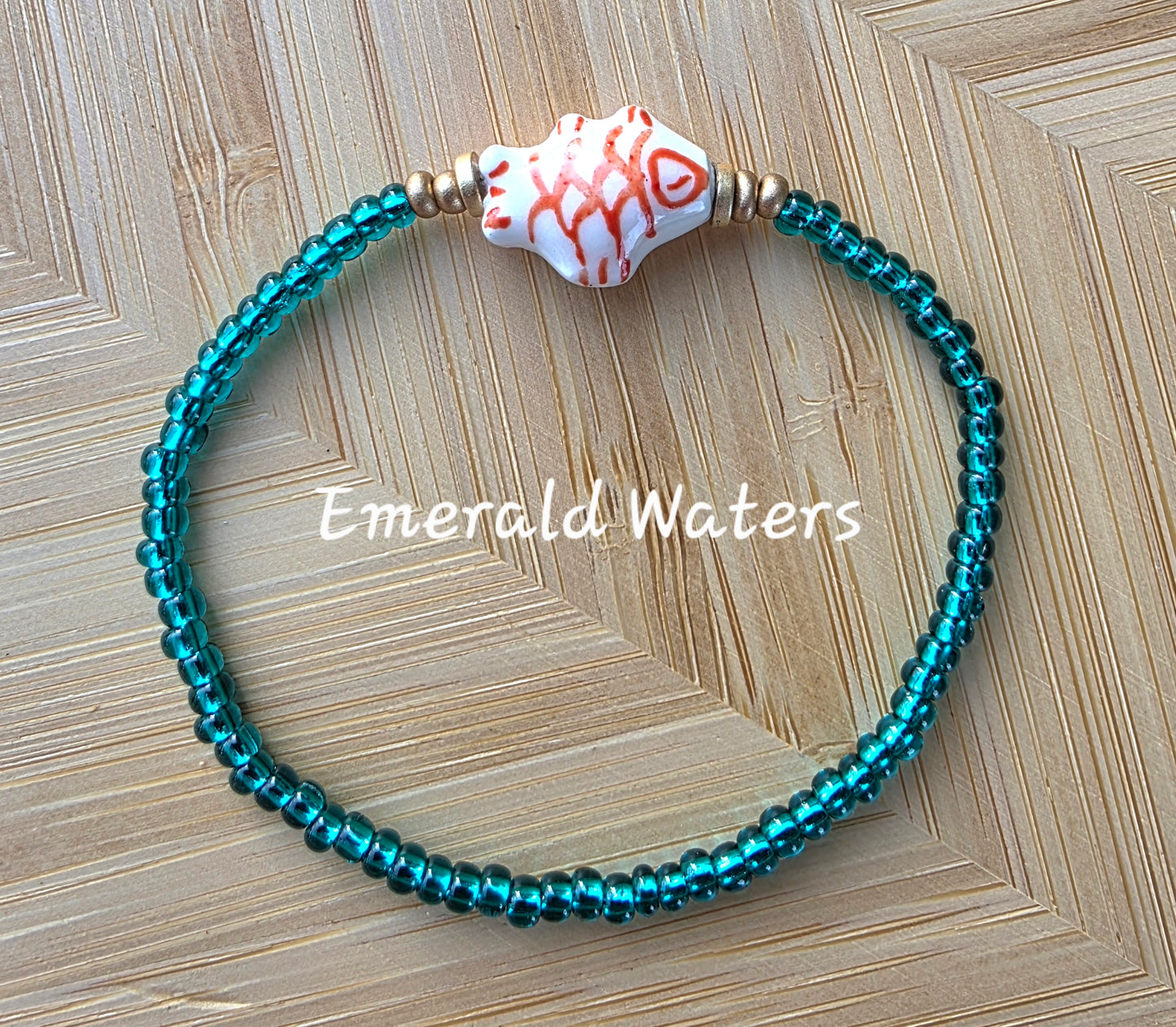 Hand Painted Orange Fish Bead Bracelet