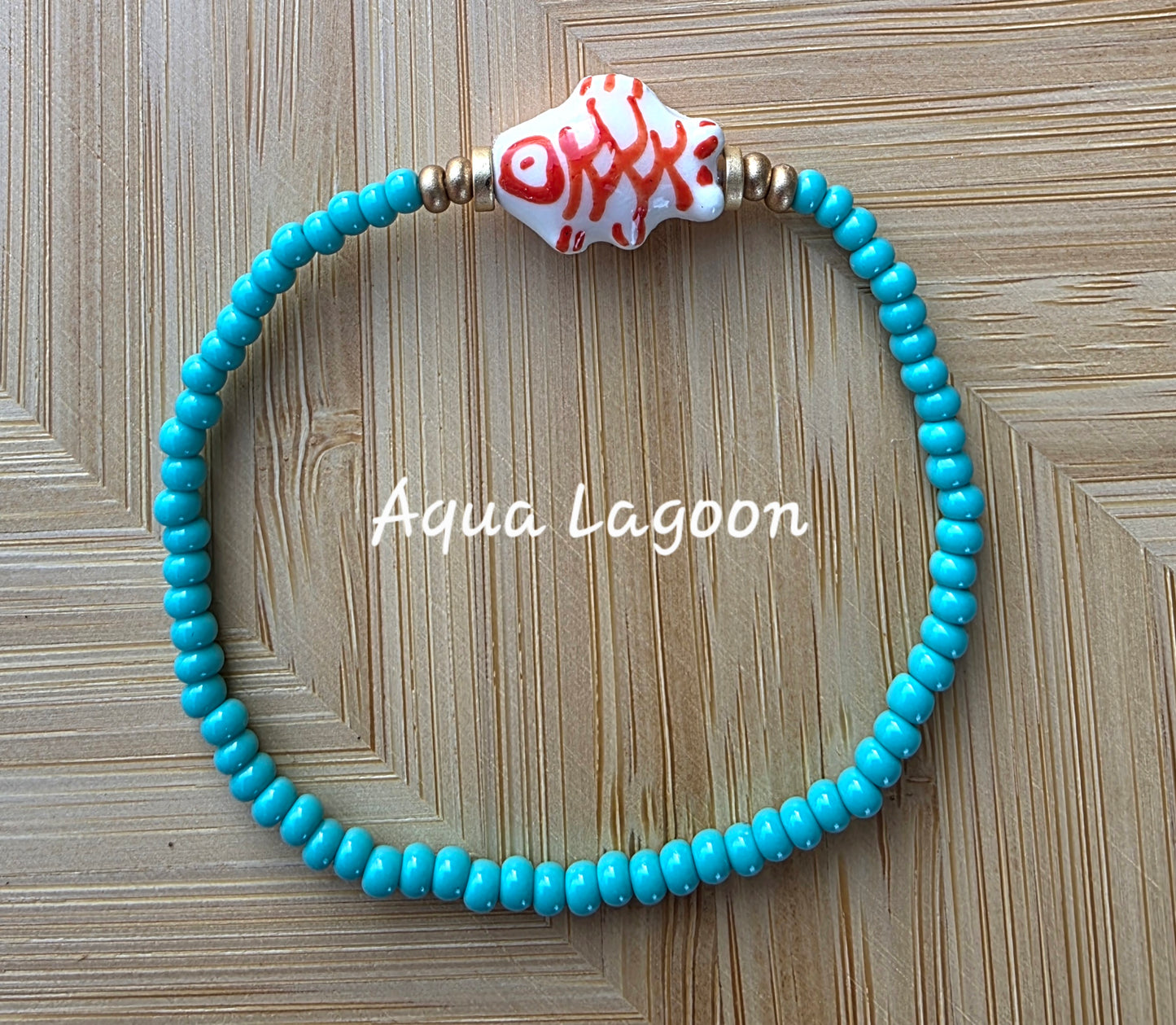 Hand Painted Orange Fish Bead Bracelet