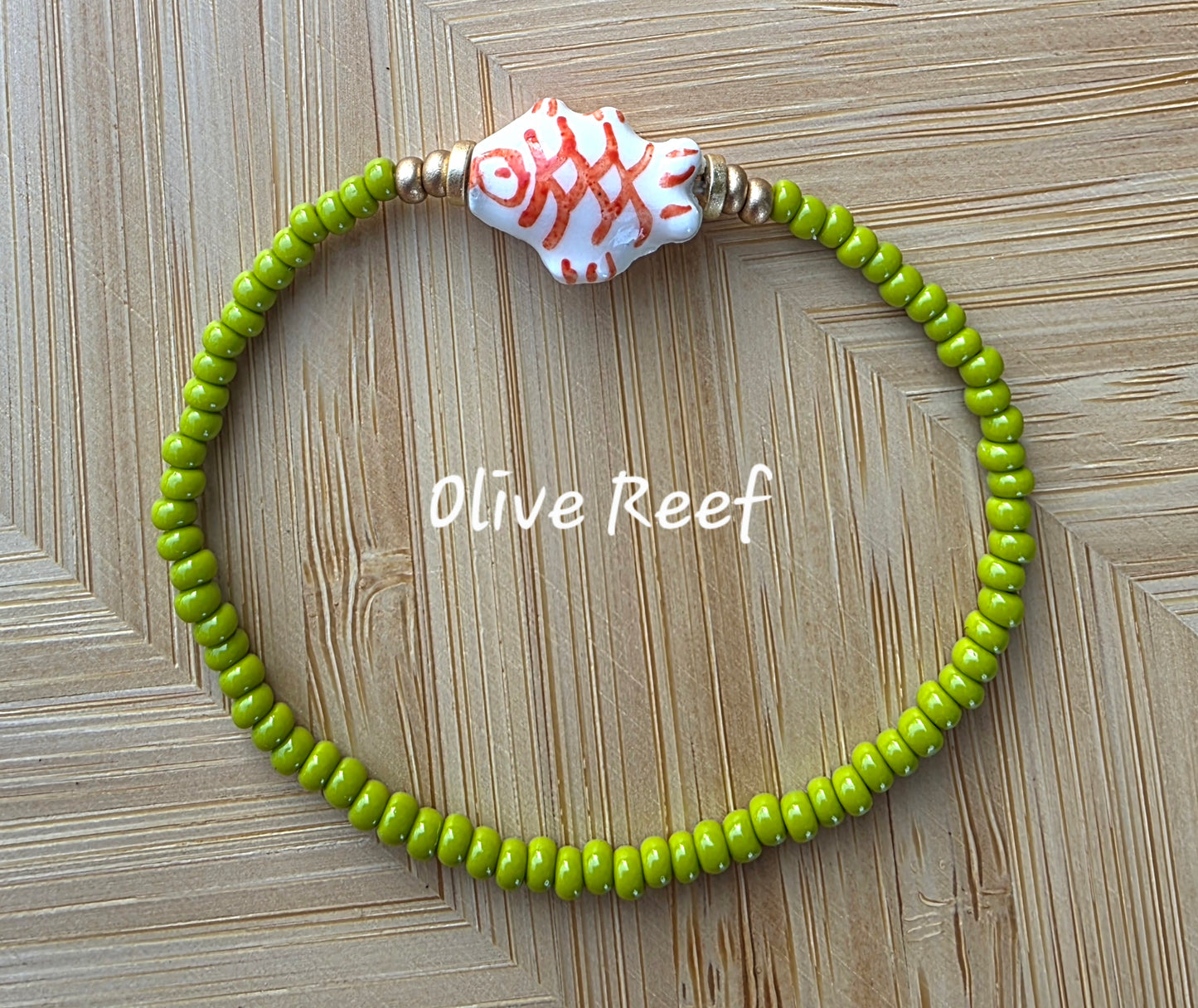 Hand Painted Orange Fish Bead Bracelet