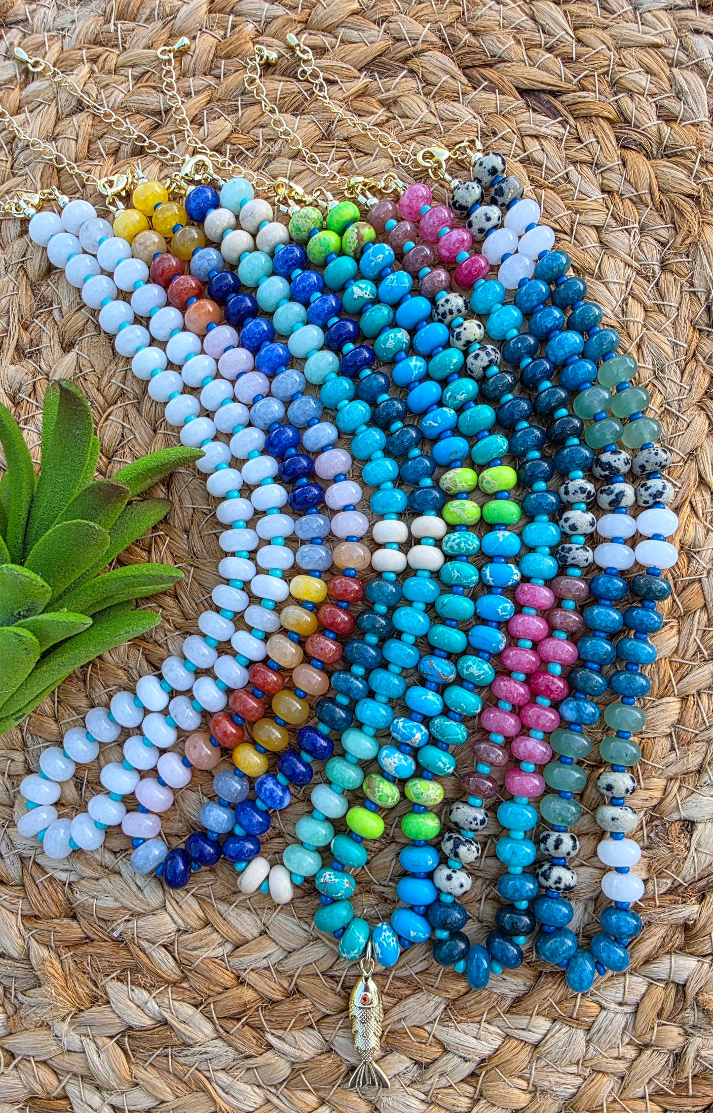 Seaside Green and Blue Stone Bead Necklace