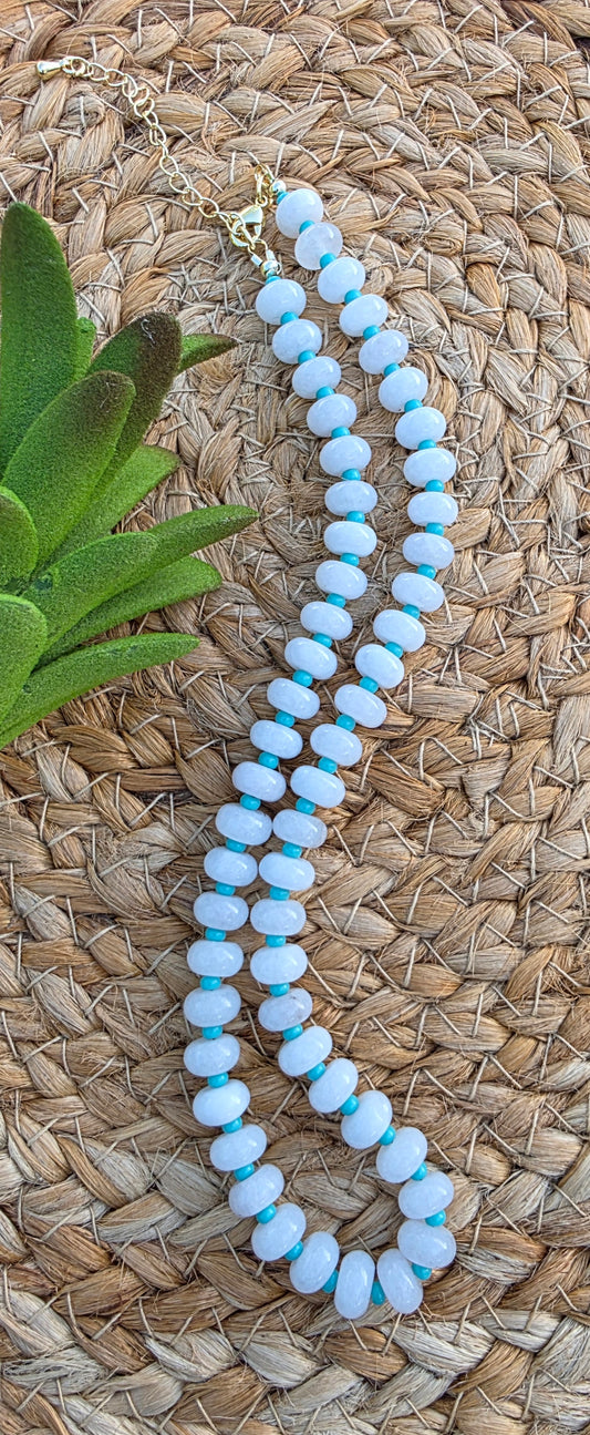 White and Turquoise Stone Bead Necklace