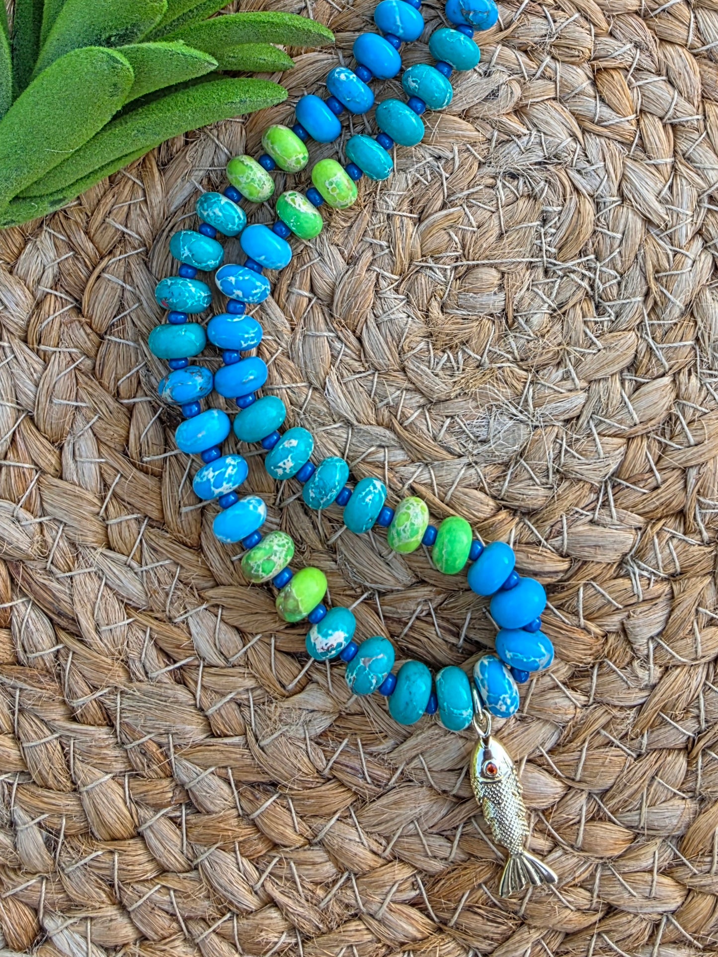 Seaside Green and Blue Stone Bead Necklace