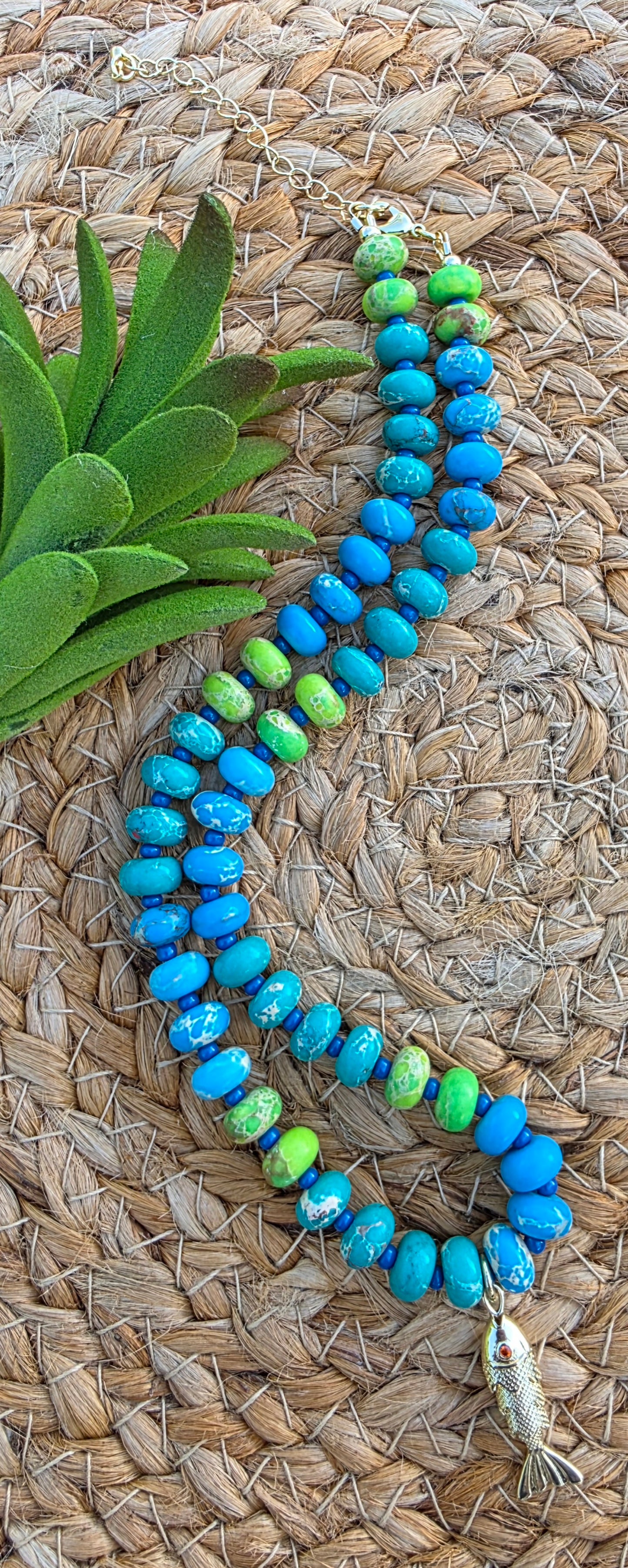 Seaside Green and Blue Stone Bead Necklace