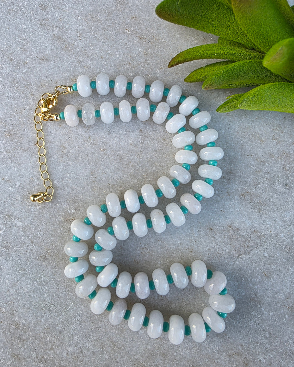 White and Turquoise Stone Bead Necklace