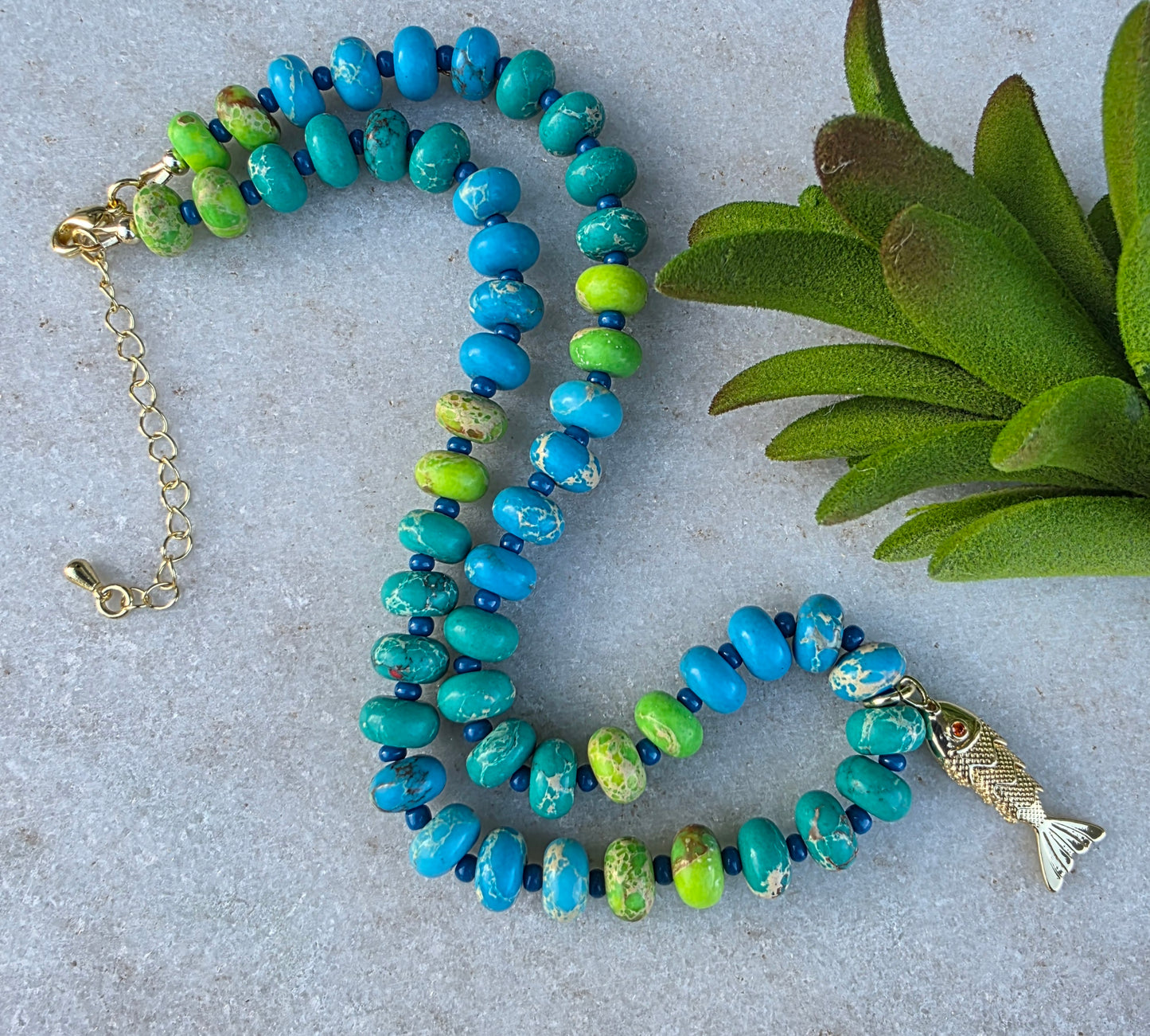 Seaside Green and Blue Stone Bead Necklace