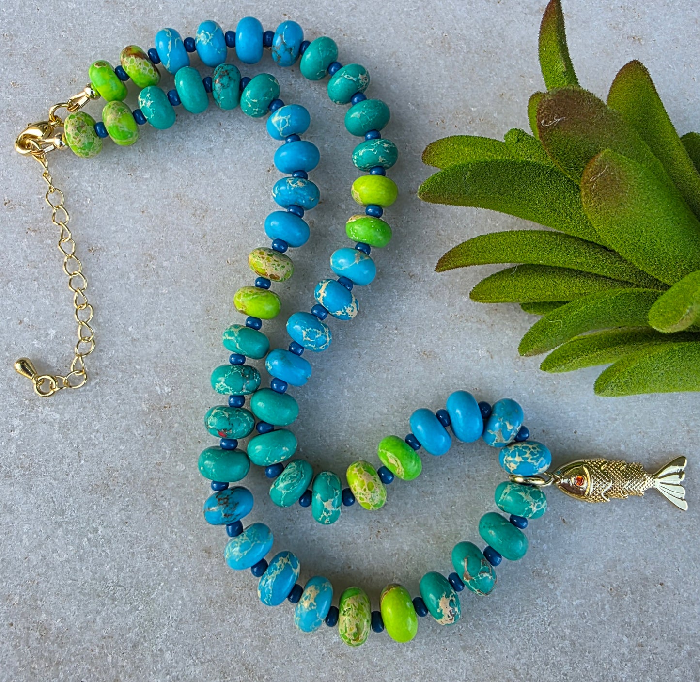 Seaside Green and Blue Stone Bead Necklace