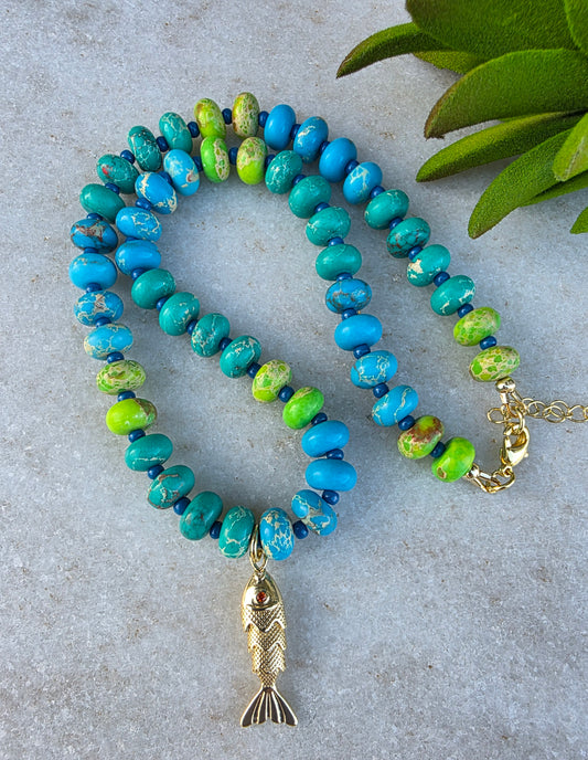 Seaside Green and Blue Stone Bead Necklace