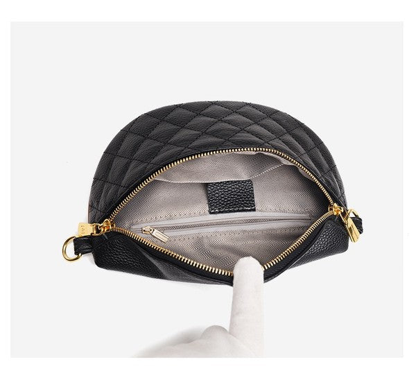 Myra Quilted Genuine Leather Crescent Sling Bag