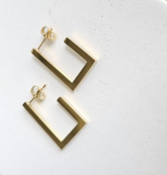 Golden Square Hoops Earrings