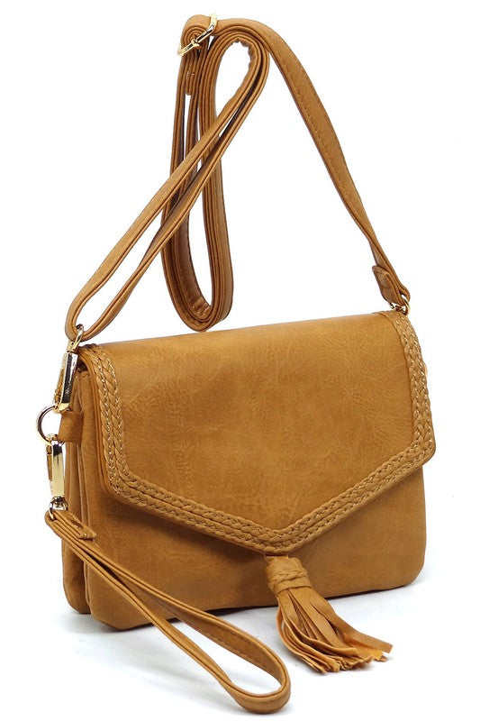 Tassel Flap Envelope Clutch Crossbody Bag