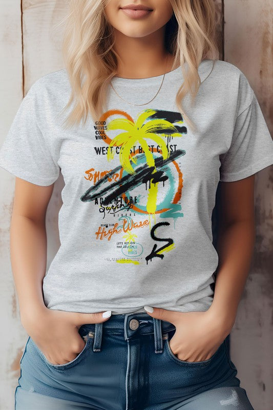 Graffiti Look With Summer Beach Graphic Tee