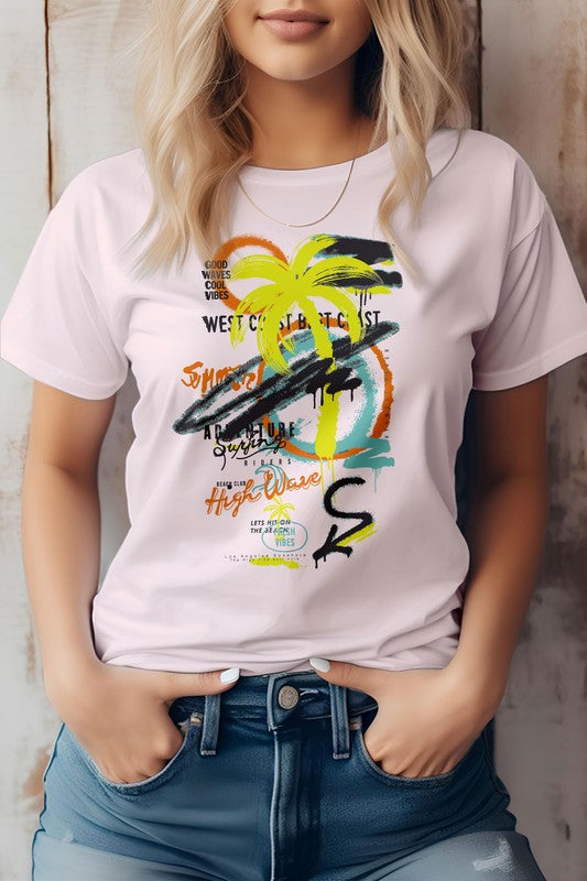 Graffiti Look With Summer Beach Graphic Tee