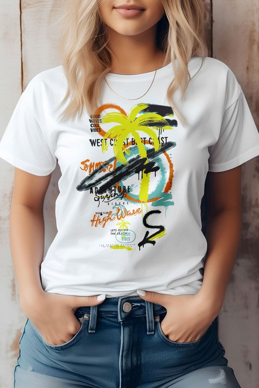 Graffiti Look With Summer Beach Graphic Tee