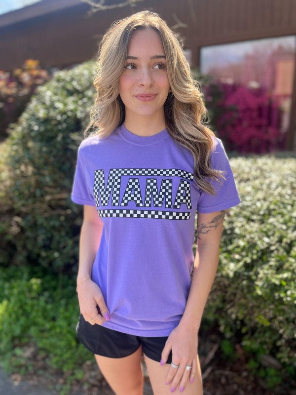 Purple Checkered Mama Tee