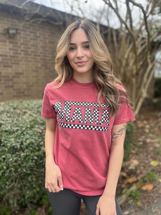 Crimson Checkered Mama Tee