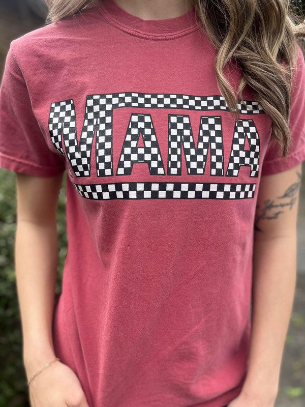 Crimson Checkered Mama Tee