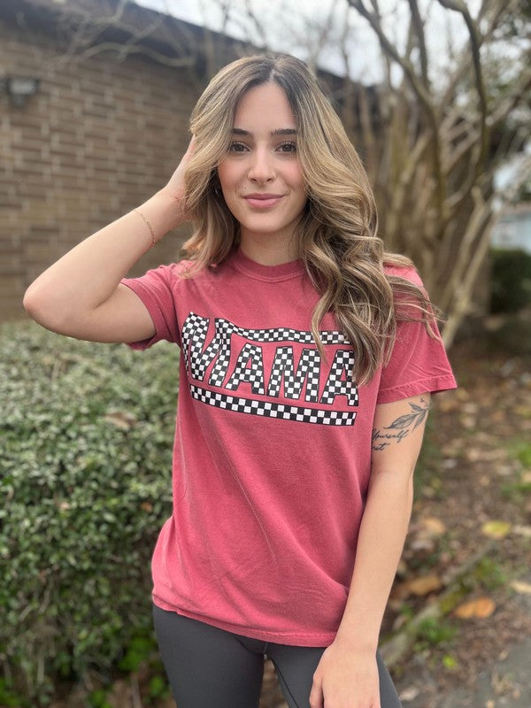 Crimson Checkered Mama Tee