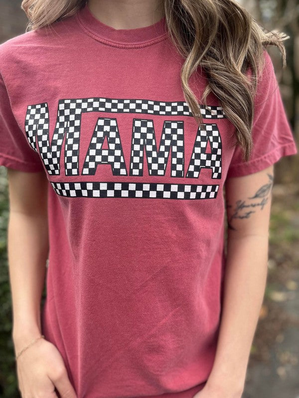 Crimson Checkered Mama Tee