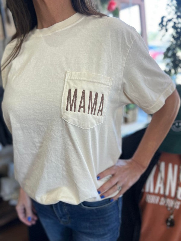 Embroidered Mama Pocket Tee - Ivory