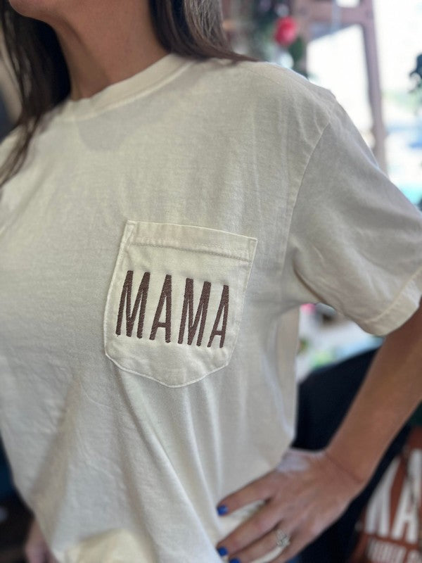 Embroidered Mama Pocket Tee - Ivory