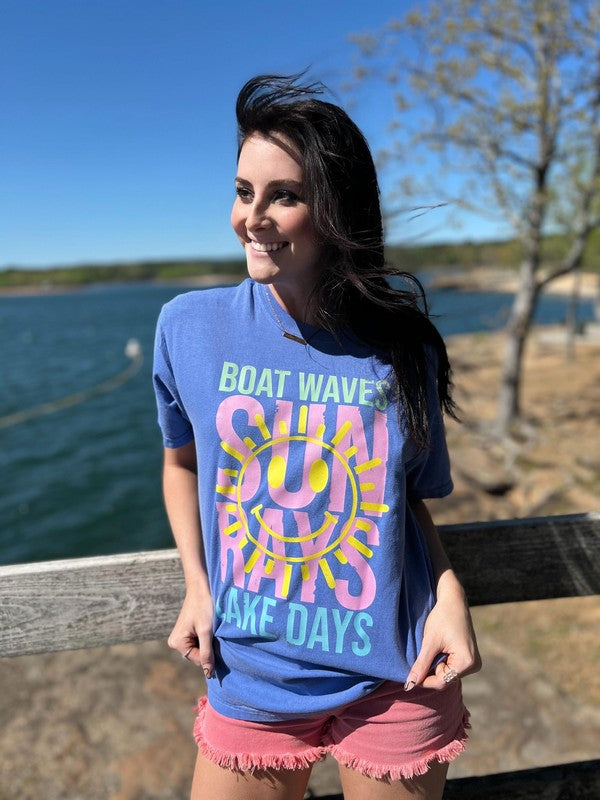 Boat Waves Sun Rays Lake Days Tee