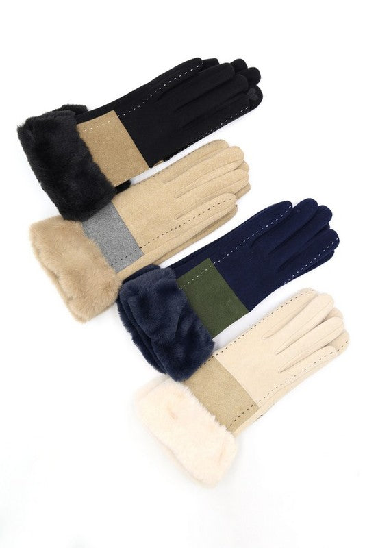 Faux Suede Fur Cuff Winter Gloves