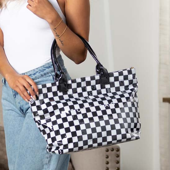 Charly Laminated Checkered Nylon Tote