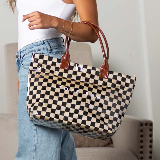 Brooklyn Laminated Mixed Media Checkered Tote