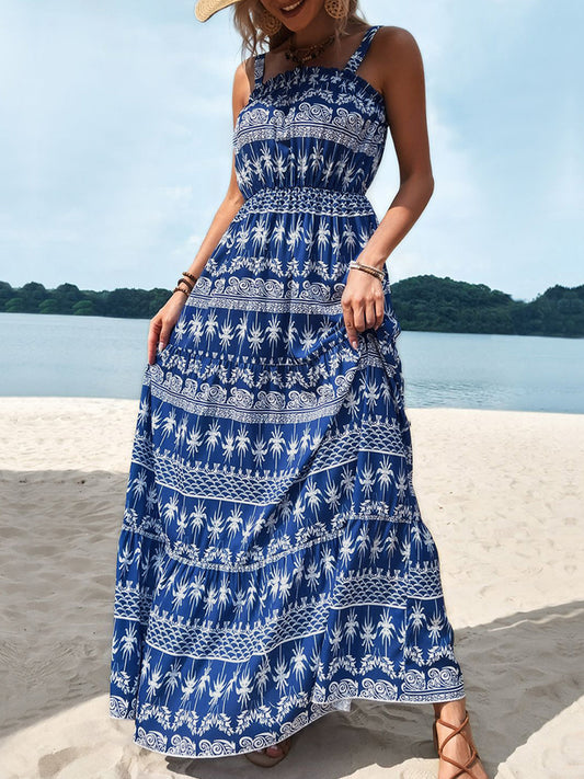 Printed Square Neck Sleeveless Maxi Dress