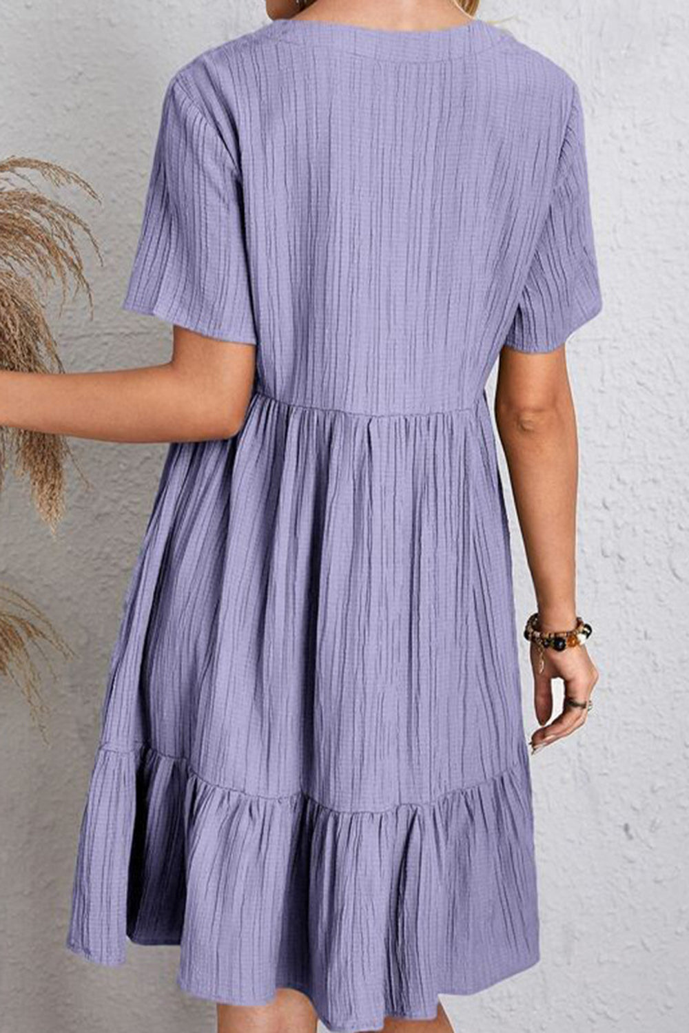 Ruched V-Neck Short Sleeve Dress